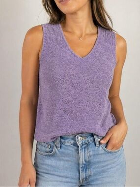 Crystal Boutique Purple Textured V Neck Tank Top Womens Size Small